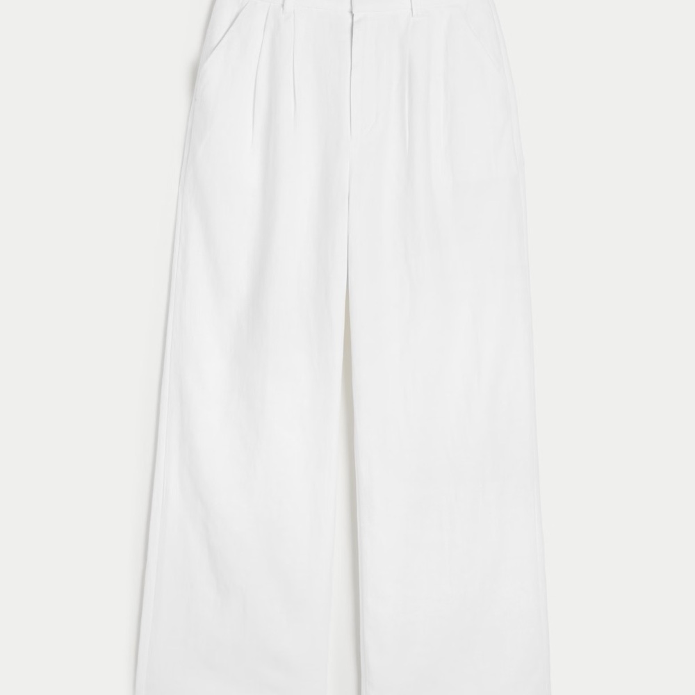 Hollister Women's White Linen Wide Leg Trouser Pants